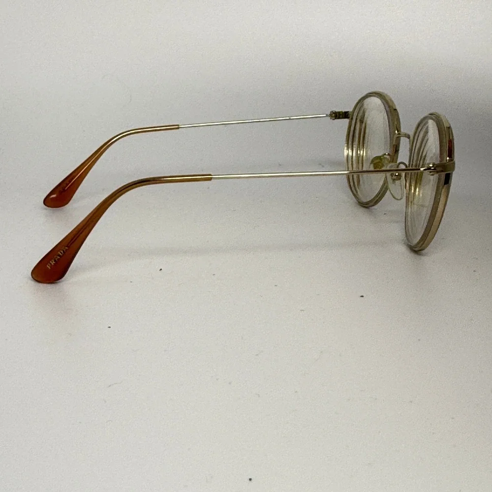 Prada VPR‎ 64T Gold Round Eyeglasses Frames 49-20-135 Made in Italy 21715